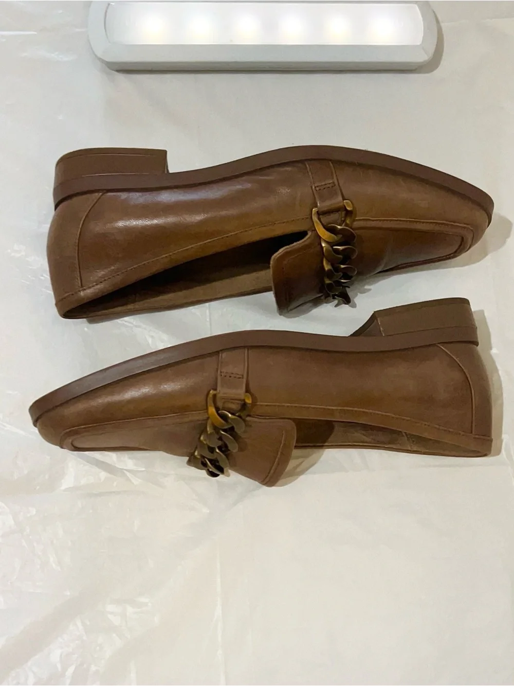 Vionic Brown Leather Chain-Trim Loafers US SIZE 9
